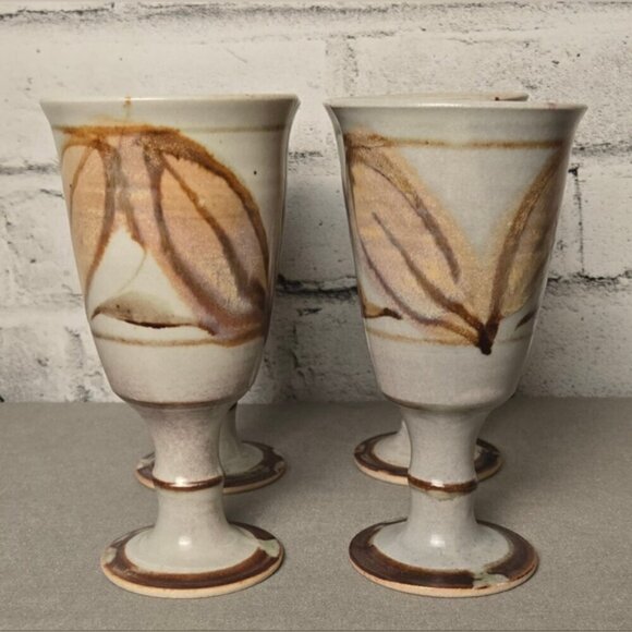 Signed Robin Hopper Studio Pottery Wine Set Canadian Ceramic Decanter + Goblet - Picture 4 of 15